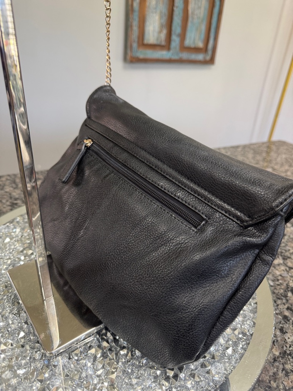 Mix No. 6 Black Pleated Crossbody Bag with Tassel and Gold crossbody Chain - Picture 6 of 10